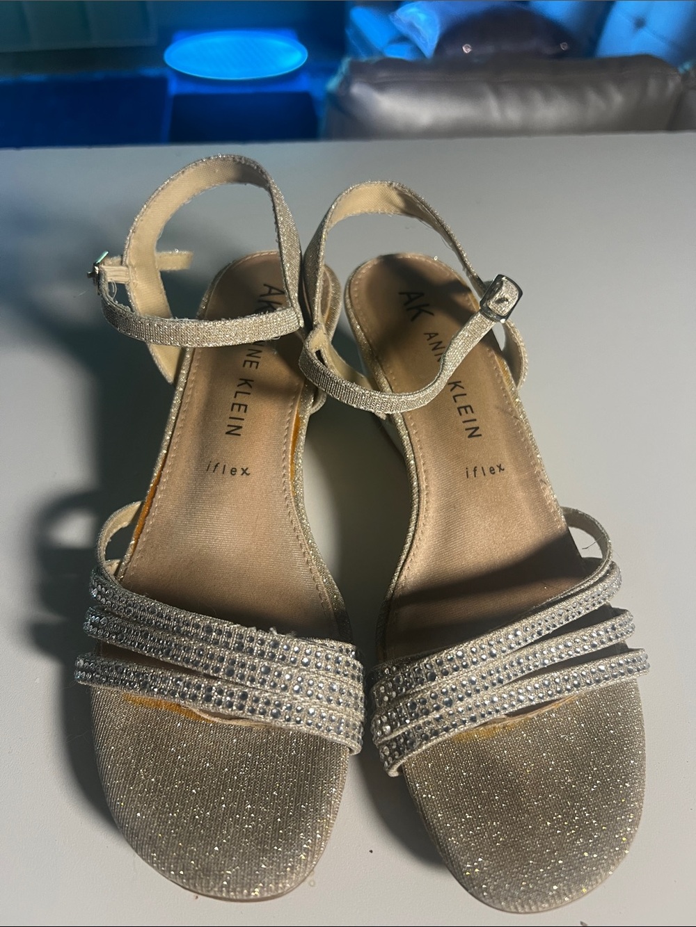 Anne Klein Champagne Glitter Ankle-Strap Sandals